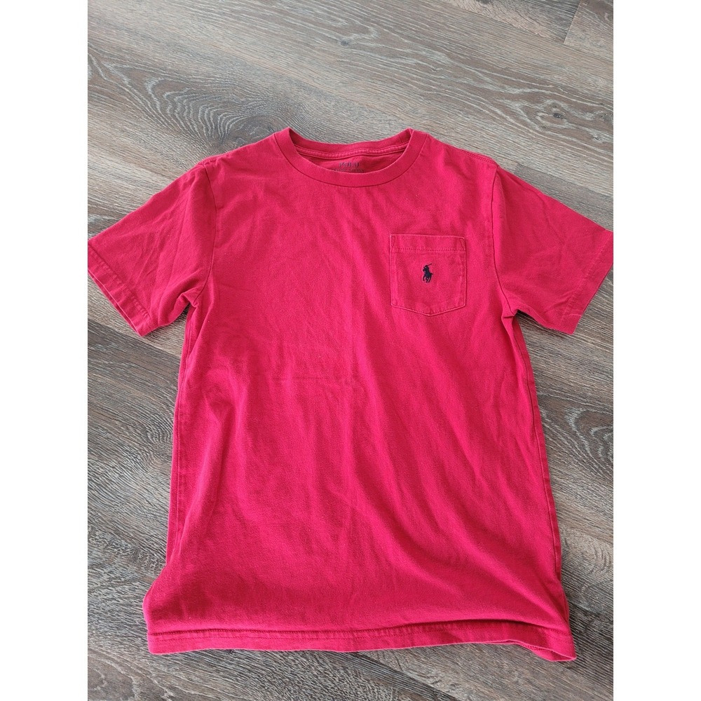 Polo Ralph Lauren Boys Red Pocket T-Shirt Size M 10-12 Blue Pony Logo Tee #6